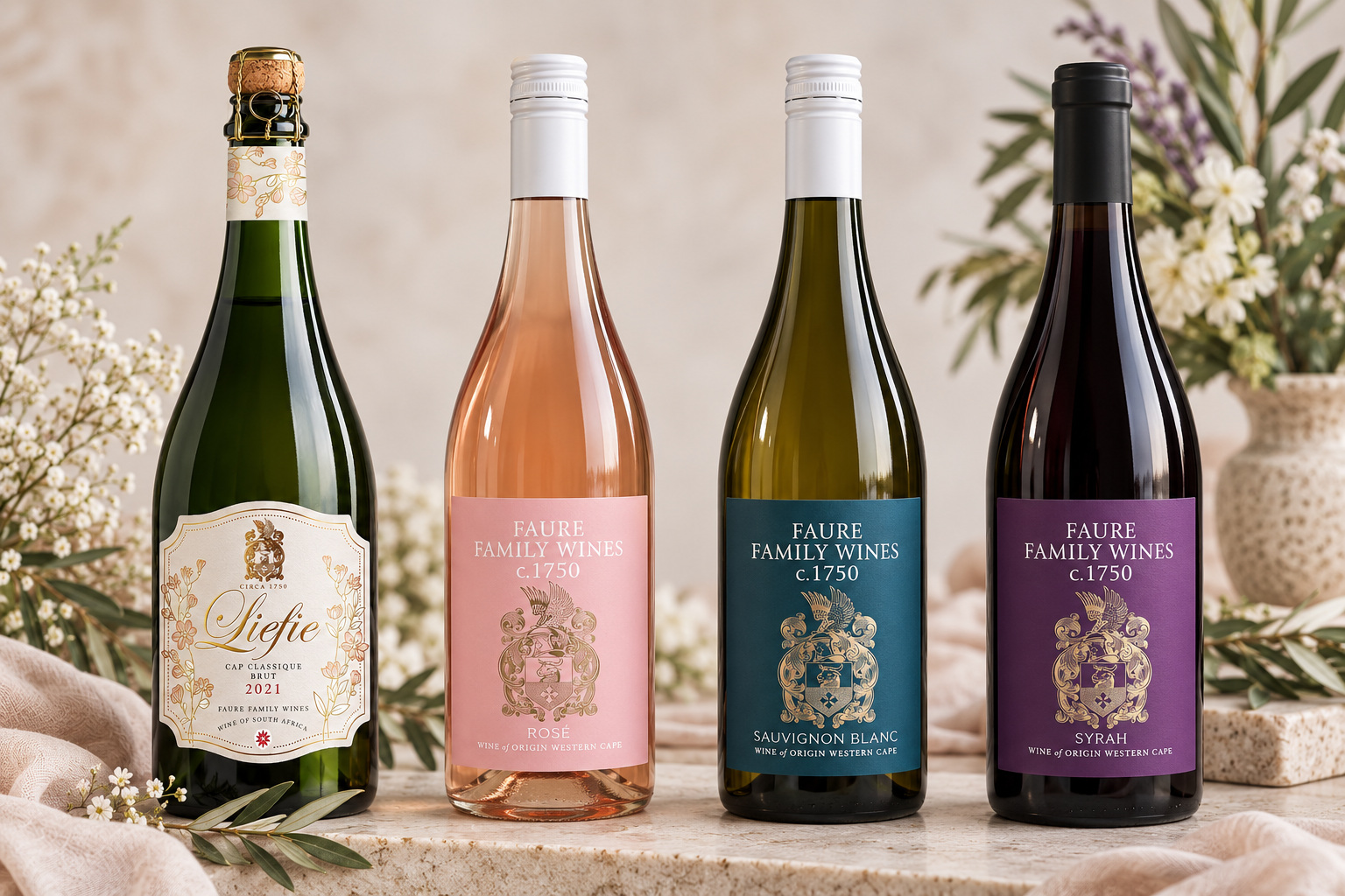 Liefie Cap Classique, Rosé, Sauvignon Blanc and Syrah from Faure Family Wines