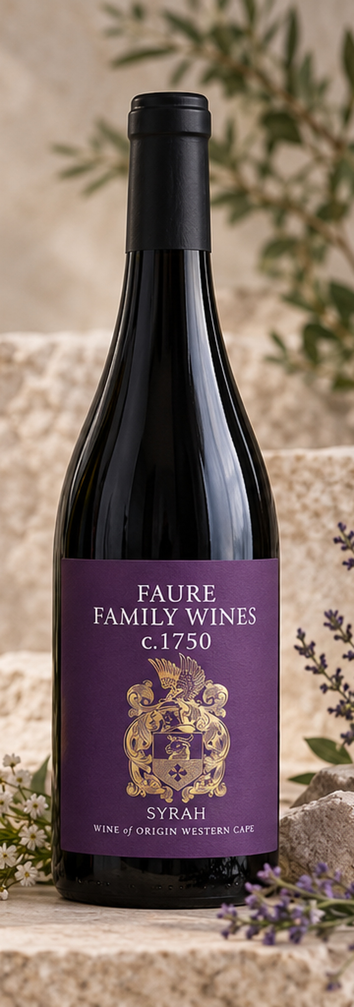 Faure Family Wines Syrah bottle with purple label